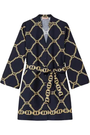 Twin-Set Femme, Robes, Bleu, Taille: 34 FR Robe courte en coton avec imprimé chaîne