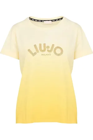 Liu Jo Femme, Tops, Jaune, Taille: 42 FR Coton Col Rond T-shirt Manches Courtes