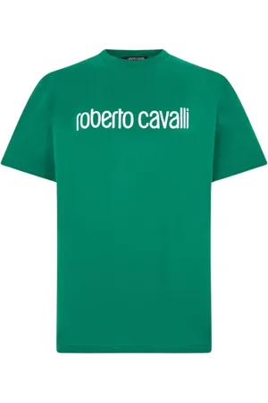 Roberto Cavalli Homme, Tops, Vert, Taille: S T-shirt avec lettrage Manches courtes