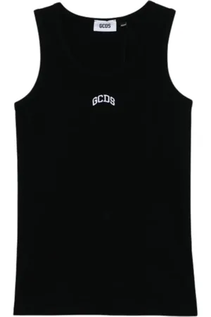 GCDS Homme, Tops, Noir, Taille: L Débardeur noir côtelé design minimal