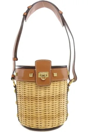 Salvatore Ferragamo Femme, Pre-owned, Brun, Taille: ONE Size Pre-owned Raphia sacs-ports-paule