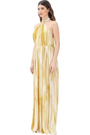 Elisabetta Franchi Femme, Robes, Multicolore, Taille: 42 FR Robe Longue Jaune avec Imprimé Éthéré