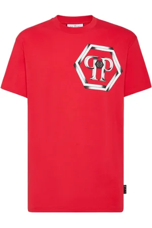 Philipp Plein Homme, Tops, Rouge, Taille: 4XL T-shirt Décontracté en Coton