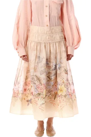 ZIMMERMANN Femme, Jupes, Multicolore, Taille: 38 FR Taille haute Jupe Midi Tropicale Ivoire
