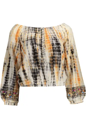 Desigual Femme, Blouses et Chemises, Multicolore, Taille: 42 FR T-shirt femme manches longues, beige, détails contrastés