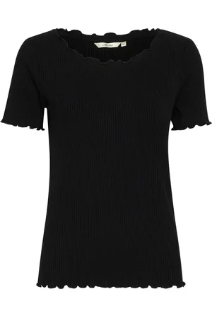 Cream Femme, Tops, Noir, Taille: 44 FR T-shirt Noir avec Bords Bouclés