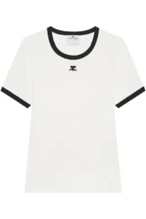 Courrèges Femme, Tops, Blanc, Taille: 40 FR T-shirt Blanc Contraste Signature