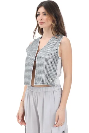 Armani Exchange Femme, Vestes, Gris, Taille: 42 FR Gilet avec devant en maille métallique