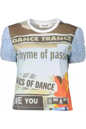 Desigual Femme, Tops, Multicolore, Taille: 40 FR T-shirt graphique bleu clair chic