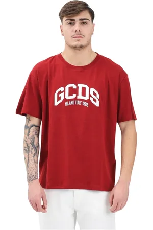 GCDS Homme, Tops, Rouge, Taille: XL T-shirt Bordeaux avec Design Impactant