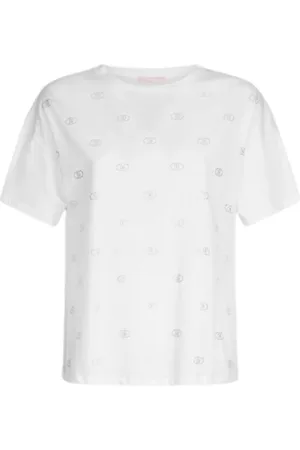 Liu Jo Femme, Tops, Blanc, Taille: 40 FR T-shirt en Coton Blanc avec Strass