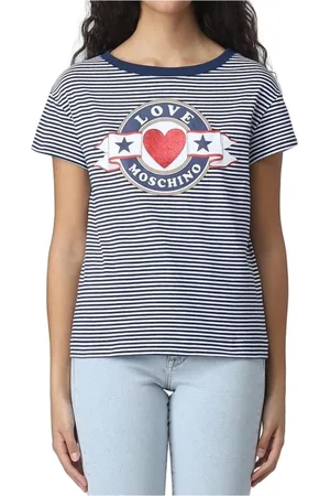 Moschino Femme, Tops, Multicolore, Taille: 40 FR T-shirt en coton rayé avec logo