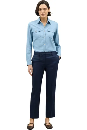 Boglioli Femme, Pantalons, Bleu, Taille: 38 FR Pantalon droit en sergé de laine