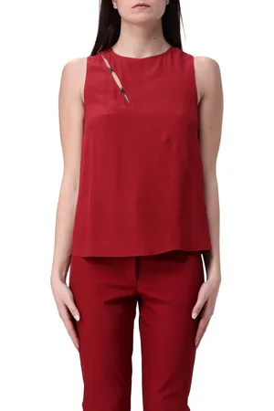 Patrizia Pepe Femme, Tops, Rouge, Taille: 40 FR Haut sans manches rouge avec détails logo