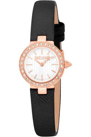 Roberto Cavalli Femme, Accessoires, Noir, Taille: ONE Size Élégante Montre à Quartz avec Bracelet en Cuir