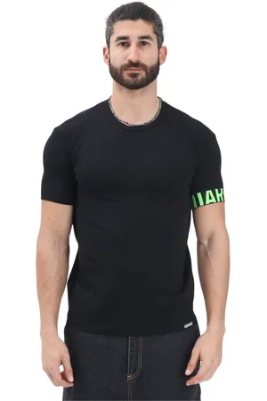Dsquared2 Homme, Tops, Noir, Taille: M T-shirt noir à manches courtes avec détail logo vert fluorescent