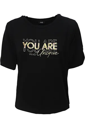 Liu Jo Femme, Tops, Noir, Taille: 42 FR T-shirt en Viscose à Col Rond avec Logo