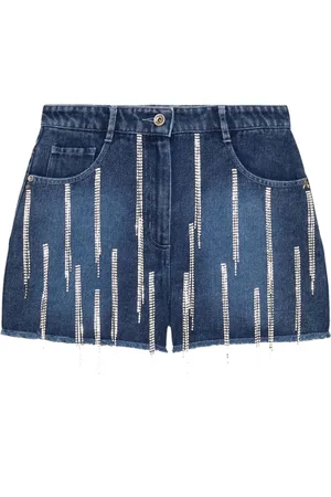 Patrizia Pepe Femme, Shorts, Bleu, Taille: W26 Shorts en Denim Bleu à Taille Basse avec Chaînes en Strass