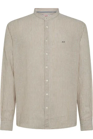 sun68 Homme, Chemises, Multicolore, Taille: L Chemise en Lin à Rayures Col Mao