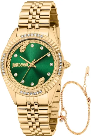 Roberto Cavalli Femme, Accessoires, Jaune, Taille: ONE Size Élégante Montre Analogique en Acier Inoxydable avec Quartz