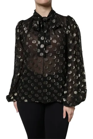 Dolce & Gabbana Femme, Blouses et Chemises, Noir, Taille: 40 FR Chemisier Noir Transparent à Pois