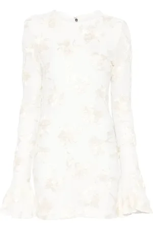ROTATE Femme, Robes, Blanc, Taille: 36 FR Robe Mini en Maille Florale Blanche