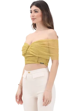 Elisabetta Franchi Femme, Blouses et Chemises, Jaune, Taille: 40 FR Haut jaune à pois avec épaules dénudées