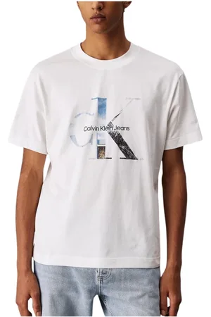 Calvin Klein Homme, Tops, Blanc, Taille: L T-shirt Imprimé Élégant pour Homme