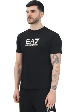 EA7 Homme, Tops, Noir, Taille: M T-shirt noir à manches courtes coupe droite