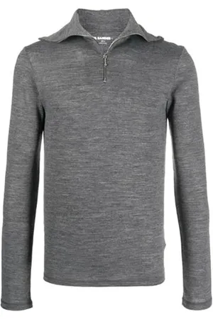 Jil Sander Homme, Tops, Gris, Taille: L T-shirt gris en mélange de laine à zip