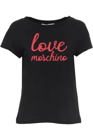 Moschino Femme, Tops, Noir, Taille: 40 FR T-shirt en Coton avec Logo Manches Courtes