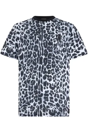 Roberto Cavalli Homme, Tops, Multicolore, Taille: S Jaguar Skin Print Crew-neck T-shirt