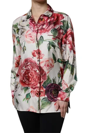Dolce & Gabbana Femme, Blouses et Chemises, Multicolore, Taille: 36 FR Haut de Pyjama en Soie Blanche à Fleurs
