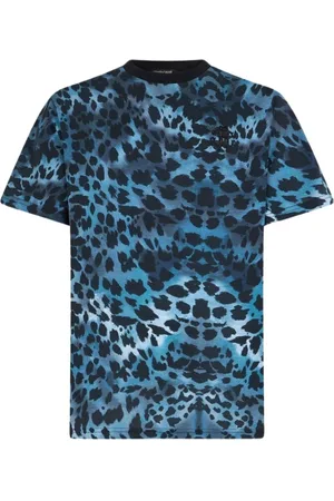 Roberto Cavalli Homme, Tops, Bleu, Taille: S Jaguar Skin Print Crew-neck T-shirt