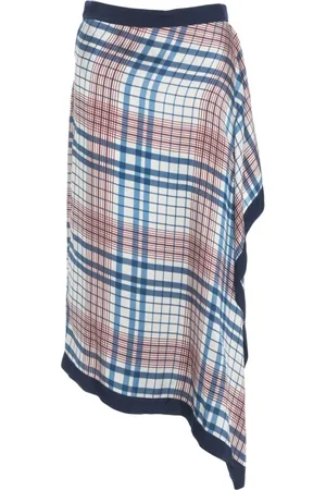 Jucca Femme, Jupes, Multicolore, Taille: 38 FR Jupe Asymétrique en Satin à Carreaux Bleus