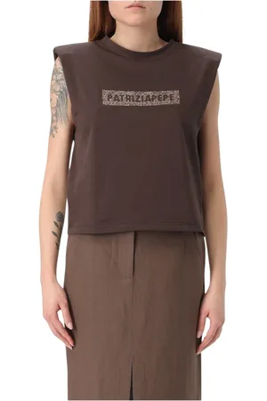 Patrizia Pepe Femme, Tops, Brun, Taille: 36 FR Élégant T-shirt sans manches col rond marron
