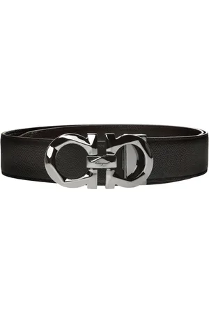 Salvatore Ferragamo Homme, Accessoires, Noir, Taille: 90 CM Ceinture Réversible à Boucle Gancini en Cuir de Veau Martelé