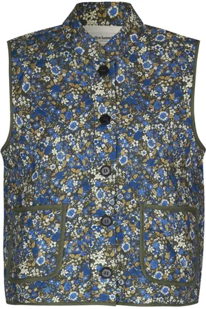 Lollys Laundry Femme, Vestes, Multicolore, Taille: 40 FR Gilet Matelassé Bleu avec Imprimé All-Over