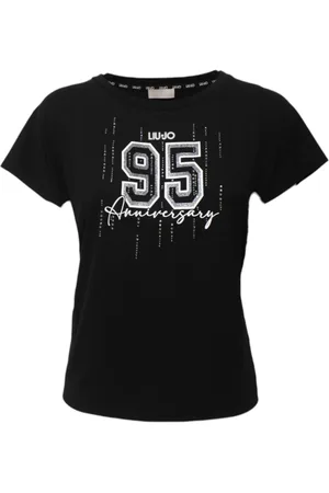 Liu Jo Femme, Tops, Noir, Taille: 42 FR T-shirt en Coton avec Logo Avant
