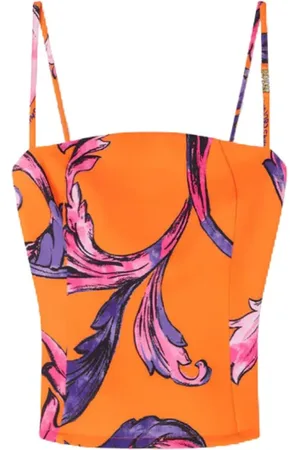 VERSACE Femme, Tops, Multicolore, Taille: 36 FR Haut Orange avec Motif Baroque
