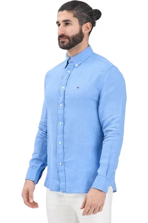 Tommy Hilfiger Homme, Chemises, Bleu, Taille: L Chemise à Manches Longues Bleu Clair