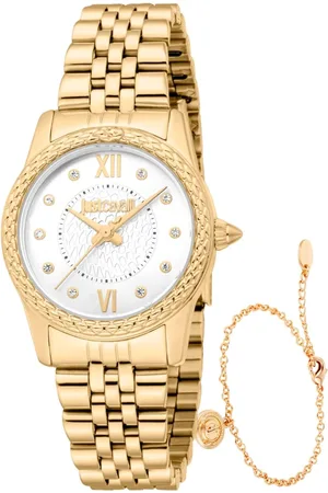 Roberto Cavalli Femme, Accessoires, Jaune, Taille: ONE Size Élégante Montre de Femme en Acier Inoxydable à Quartz