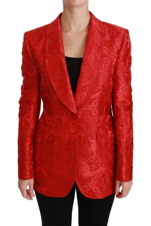 Dolce & Gabbana Femme, Vestes, Rouge, Taille: 42 FR Blazer Rouge à Motif Floral d