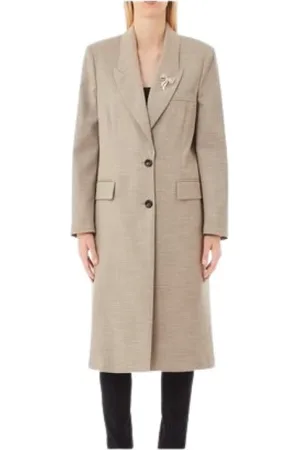Liu Jo Femme, Manteaux, Gris, Taille: 40 FR Élégant Blazer Long avec Broche Strass