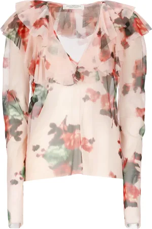 Serafini Femme, Tops, Rose, Taille: 38 FR Chemisier Rose Fleuri à Col en V