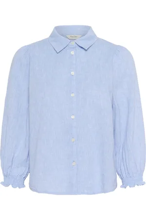 Part Two Femme, Blouses et Chemises, Bleu, Taille: 36 FR Chemisier Chambrey avec Manches ¾