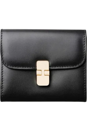 A.P.C. Femme, Accessoires, Noir, Taille: ONE Size Porte-monnaie en cuir noir avec fermoir doré