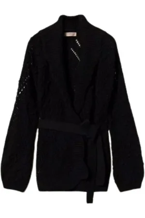 Twin-Set Femme, Pulls, Noir, Taille: 40 FR Gilet en maille ajourée avec ceinture