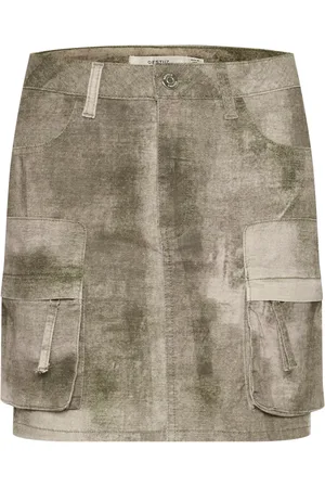 Gestuz Femme, Jupes, Gris, Taille: 40 FR Mini-jupe inspirée cargo en denim sauge argenté