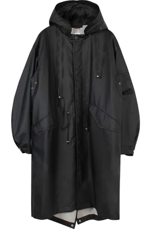 Helmut Lang Homme, Manteaux, Noir, Taille: L Parka noire à capuche et logo en caoutchouc